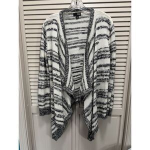 ANA Cream/Black/Silver Striped Soft Open Knit Shawl Neck Cardigan‎ Size Large